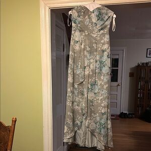 David's Bridal Strapless Floral Dress - Gray and Blue